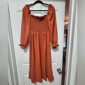 Elegant Orange Smocked Dress